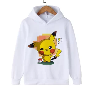 Weiß Pokemon Kapuzenpullover Pikachu PokeBall Kinder Hoodie